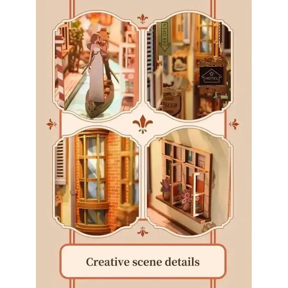Travel In Venice Italy 3D Puzzle LED Light Book Nook Kit Tonecheer Hands Craft